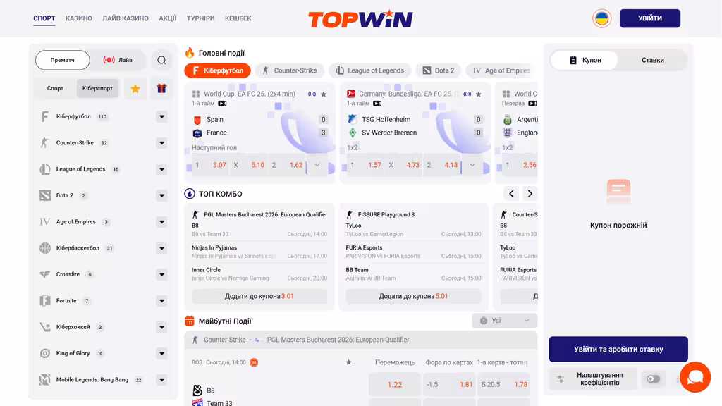 Кіберспортивний розділ TopWin